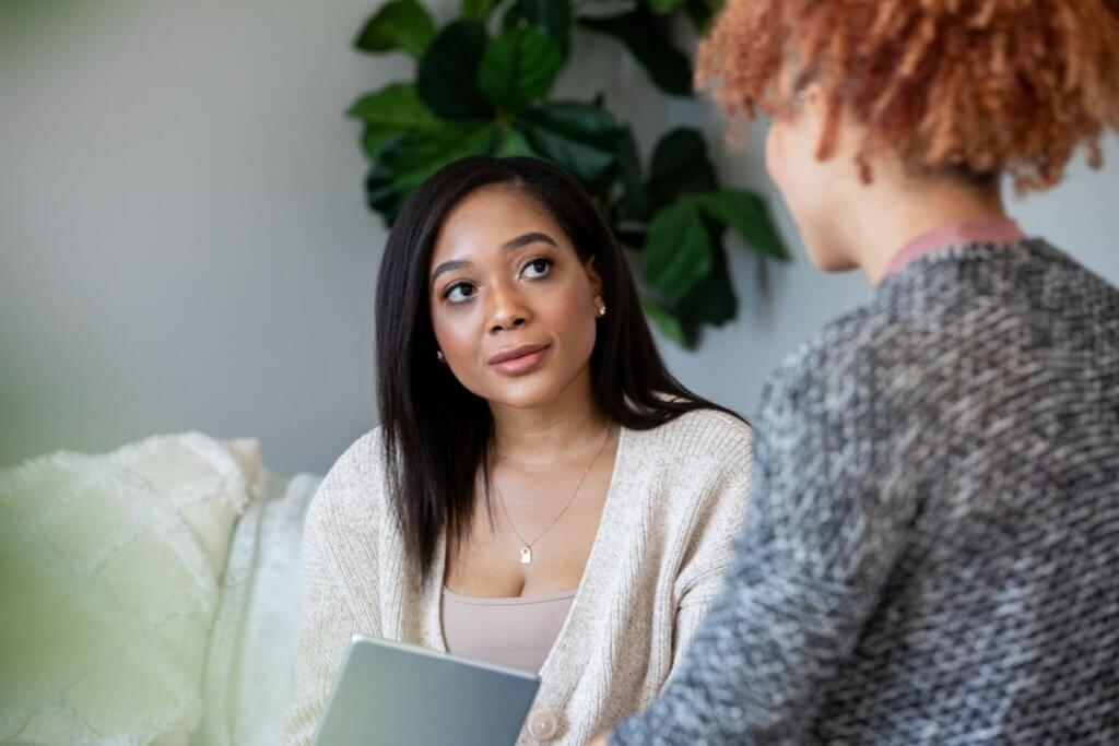 Two women talking 